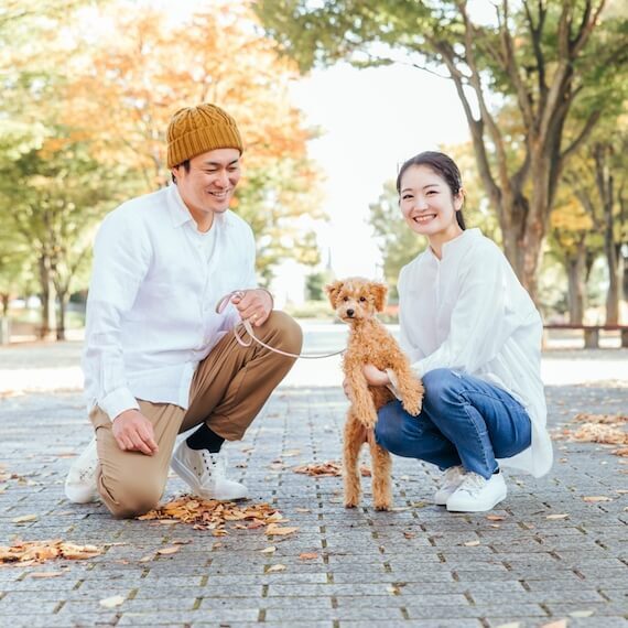 犬と一緒に笑顔な人たち